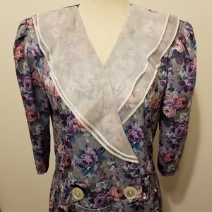 Vintage 1980s Whirlaway Frocks light blue floral midi dress